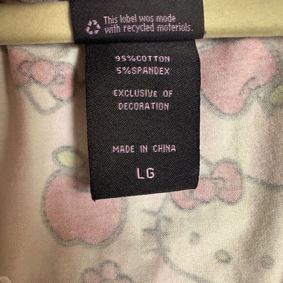 Hello Kitty Pink Striped Blouse Top Medium Apples Flowers Bow‎ AOP - Picture 4 of 10